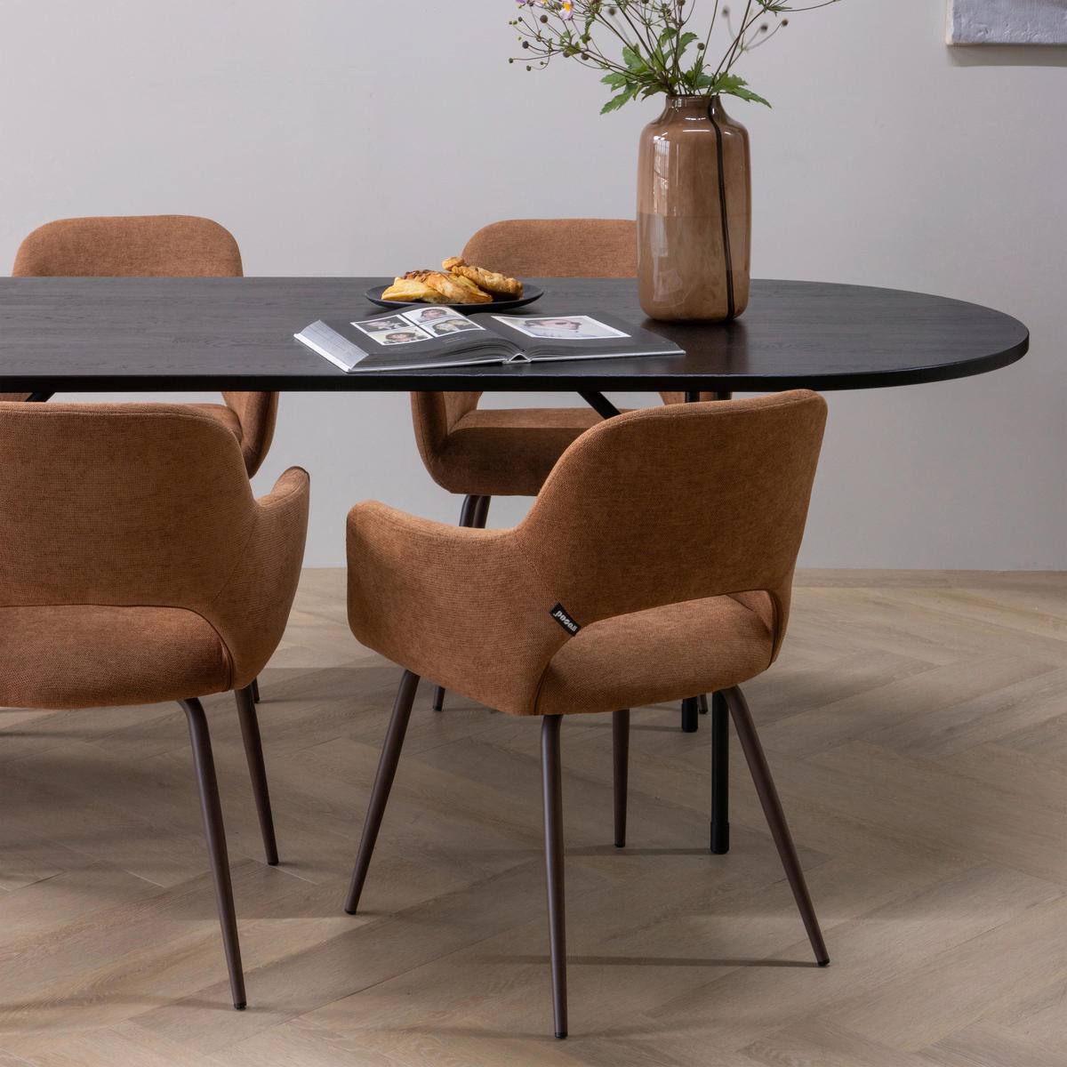 ARMLEHNSTUHL-SET 2 Stück gepolsterte Armlehnen Webstoff  - Dunkelbraun/Braun, MODERN, Textil/Metall (58/80/58cm) - Livetastic