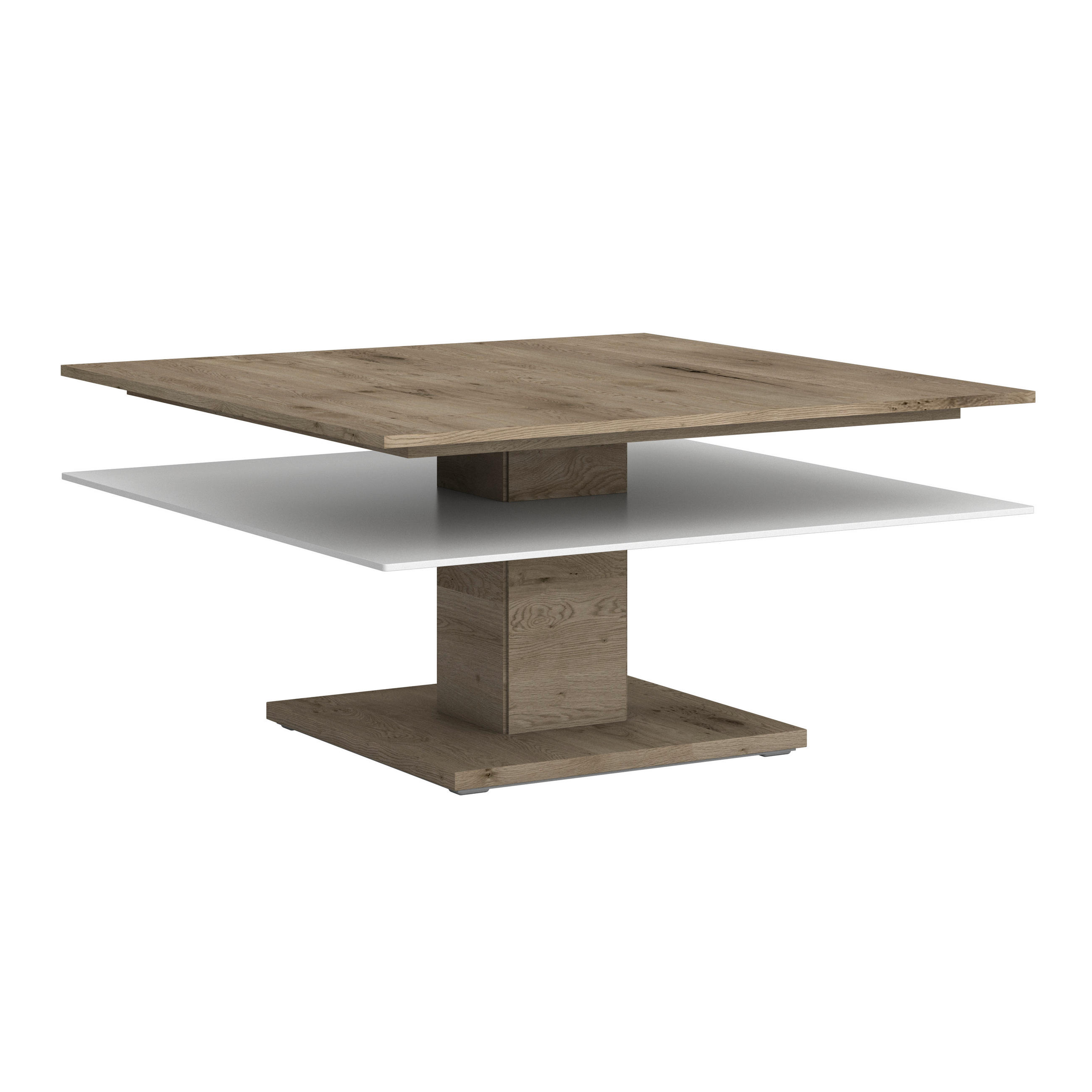 COUCHTISCH Altholz, Eiche massiv Farbglas 90/90/46 cm quadratisch Weiß, Eichefarben  - Eichefarben/Weiß, Design, Glas/Holz (90/90/46cm) - Voglauer