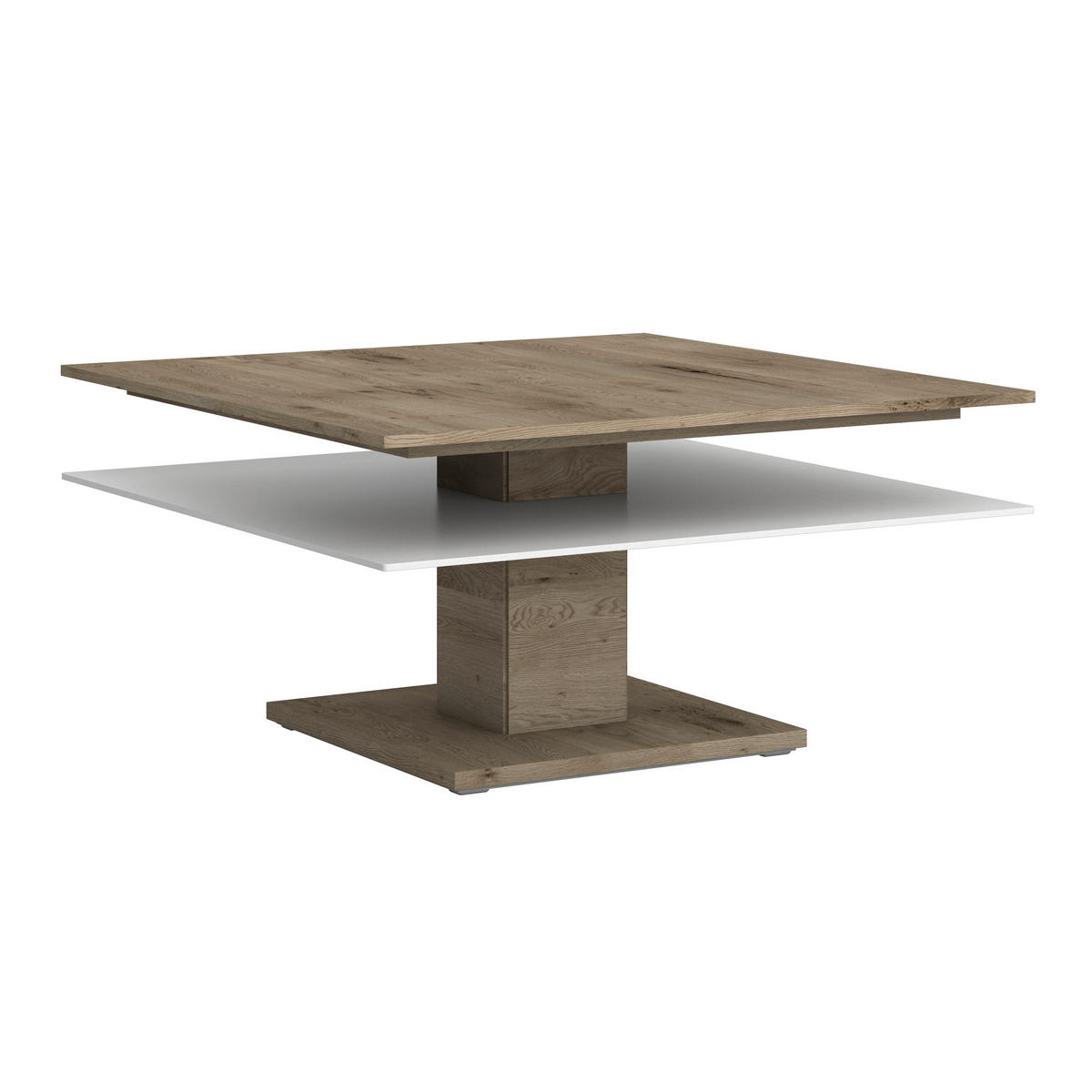 COUCHTISCH Altholz, Eiche massiv Farbglas 90/90/46 cm quadratisch Weiß, Eichefarben  - Eichefarben/Weiß, Design, Glas/Holz (90/90/46cm) - Voglauer