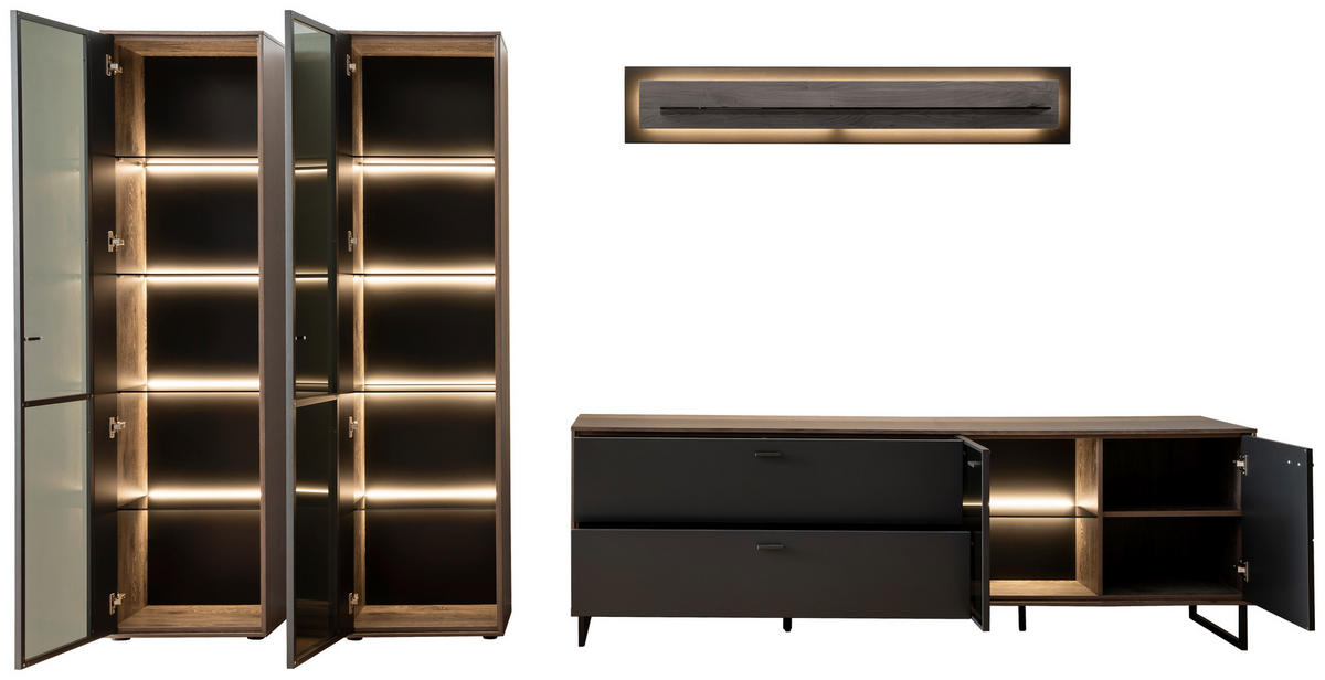 HYLLKOMBINATION  i svart, ekfärgad  339/190/50 cm  - svart/antracit, Design, metall/trämaterial (339/190/50cm) - MID.YOU