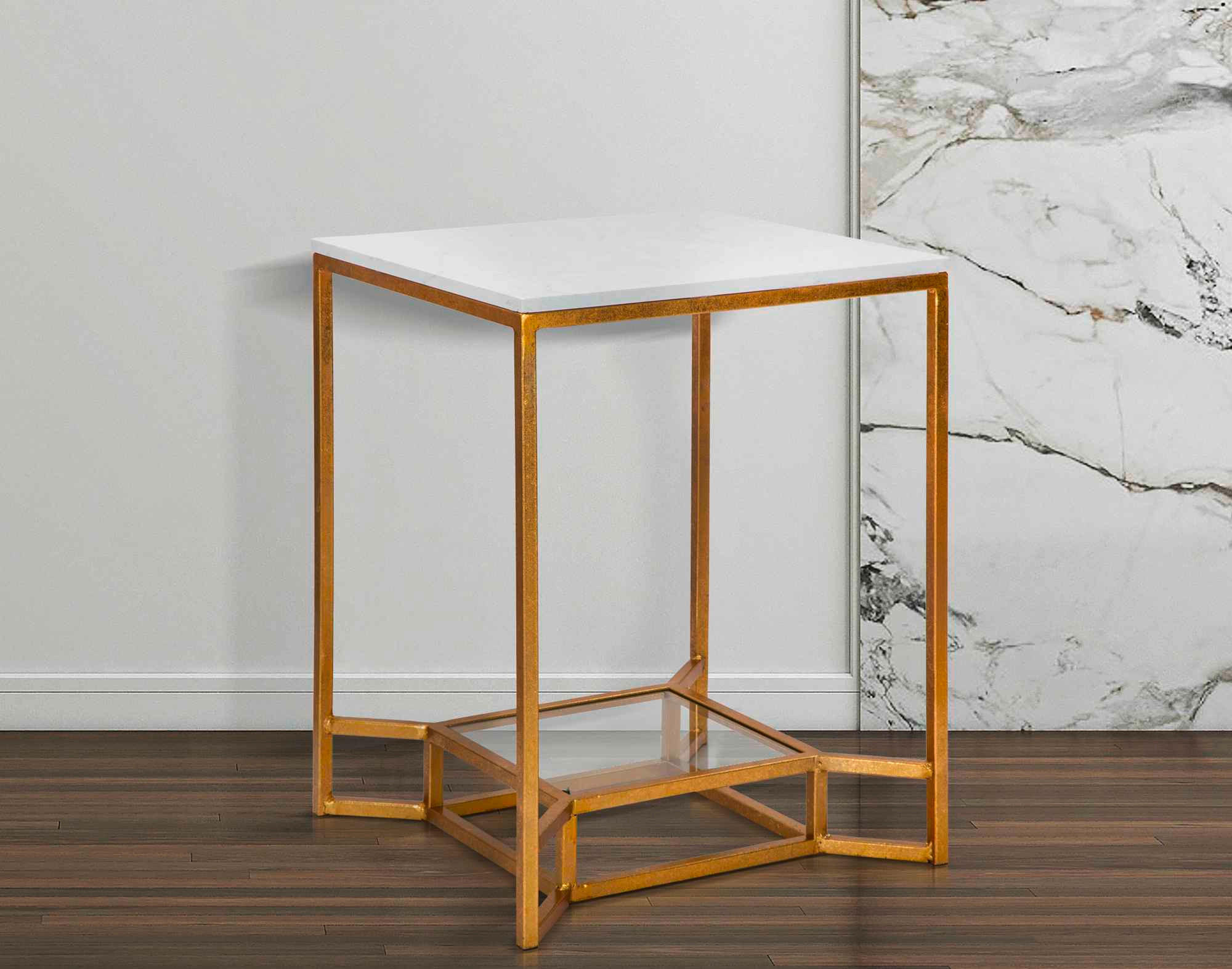 COUCHTISCH - Goldfarben/Weiß, Basics, Glas/Stein (60/47/47cm)