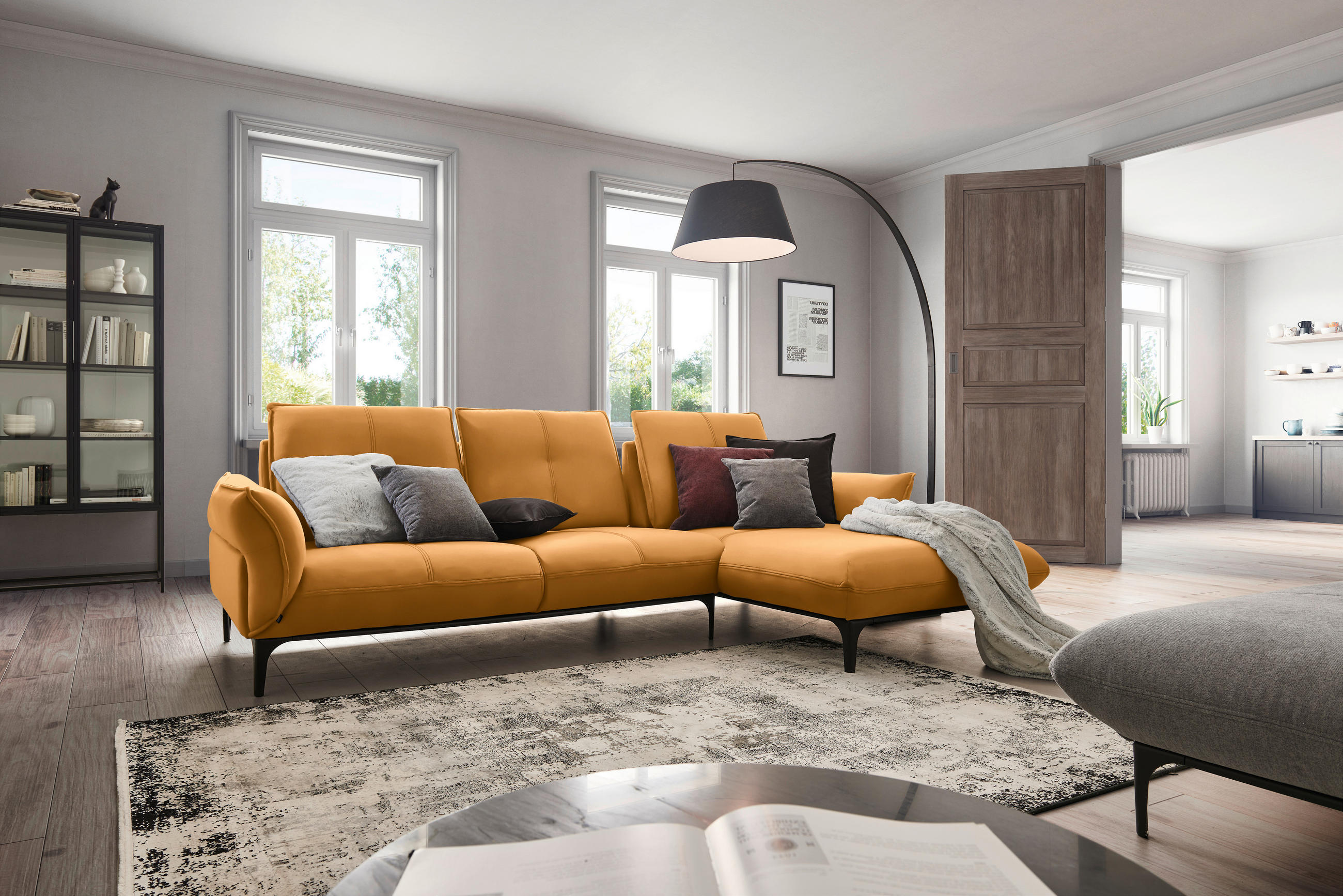ECKSOFA in Echtleder Gelb  - Gelb/Schwarz, Natur, Leder (277/182cm) - Valnatura