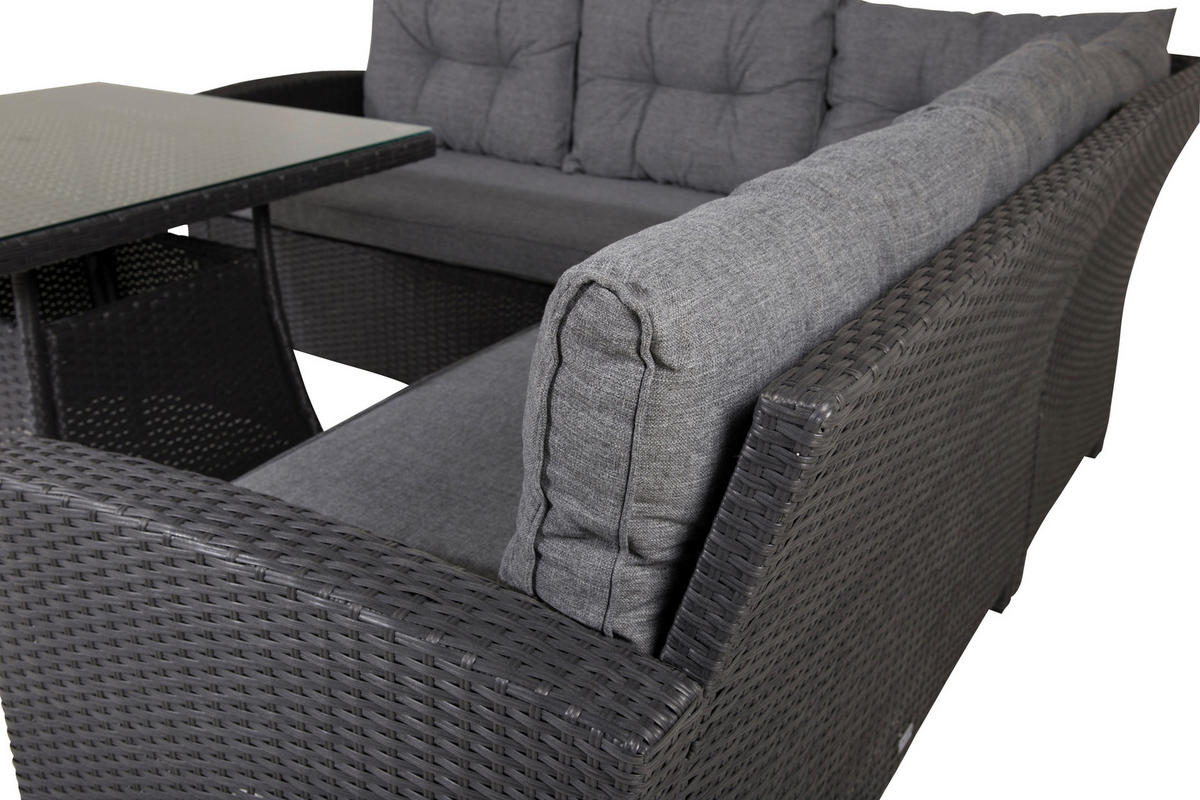LOUNGEGARNITUR    - Schwarz/Grau, KONVENTIONELL, Glas/Kunststoff - Gardenson