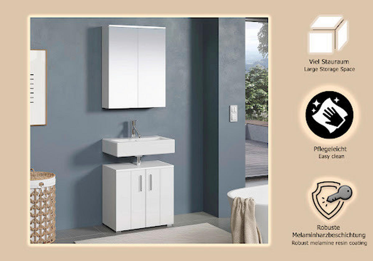 BADEZIMMER 2-teilig  in  - Weiß Hochglanz/Silberfarben, Trend, Holzwerkstoff/Kunststoff (60/192/32cm) - MID.YOU