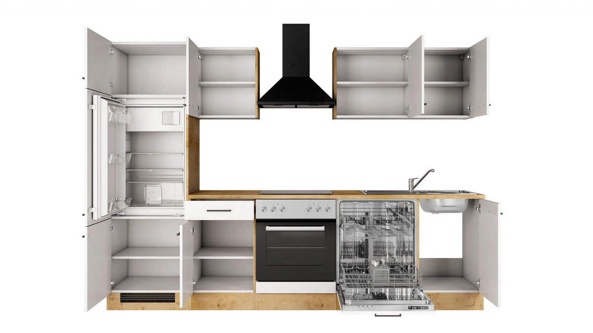 KÜCHENBLOCK 280 cm  in Eichefarben, Magnolie  - Eichefarben/Magnolie, Trend, Holzwerkstoff/Metall (280cm) - FlexWell