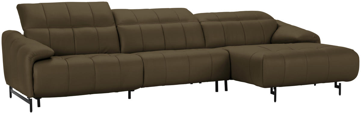 ECKSOFA in Echtleder Taupe  313/165 cm  - Taupe/Cognac, Design, Leder/Metall (313/165cm) - Emilio Belluti