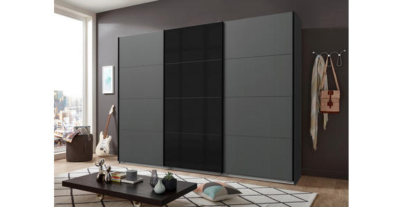 SCHWEBETÜRENSCHRANK  in Graphitfarben, Schwarz  - Graphitfarben/Schwarz, Design, Glas/Holzwerkstoff (270/210/65cm) - Carryhome