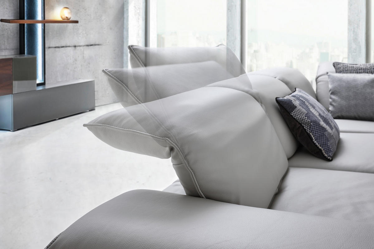 ECKSOFA in Echtleder Hellgrau  295/231 cm  - Dunkelgrau/Anthrazit, Design, Leder/Metall (295/231cm) - Johann Jakob