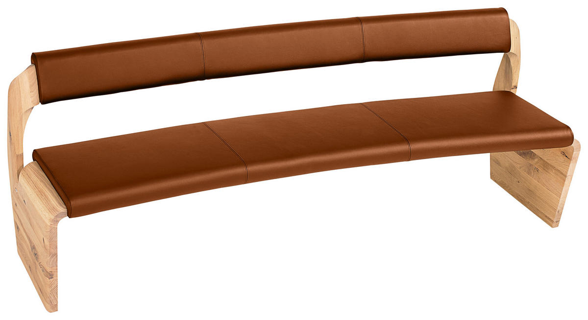 SITZBANK 227/84/70 cm  in Eichefarben, Cognac  - Eichefarben/Cognac, Natur, Leder/Holz (227/84/70cm) - Voglauer