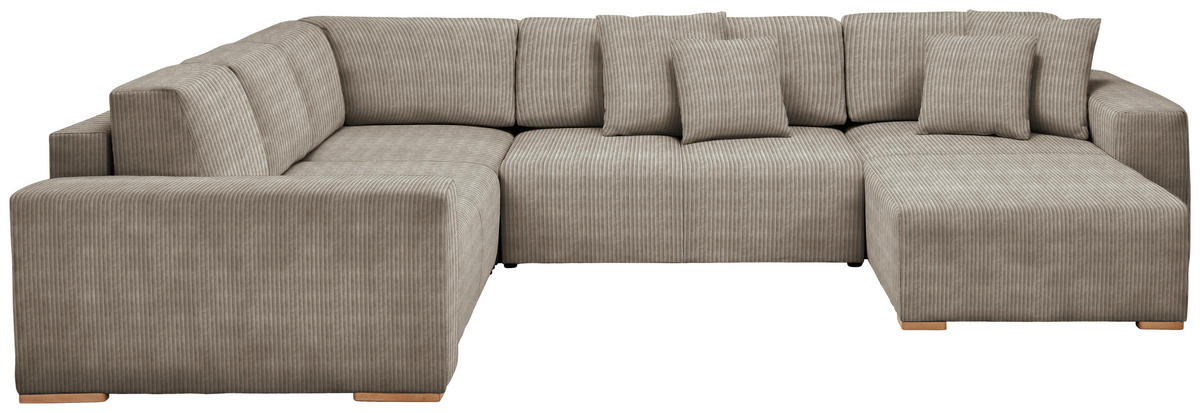 WOHNLANDSCHAFT in Cord Taupe  - Taupe/Buchefarben, Konventionell, Holz/Kunststoff (283/371/208cm) - Livetastic