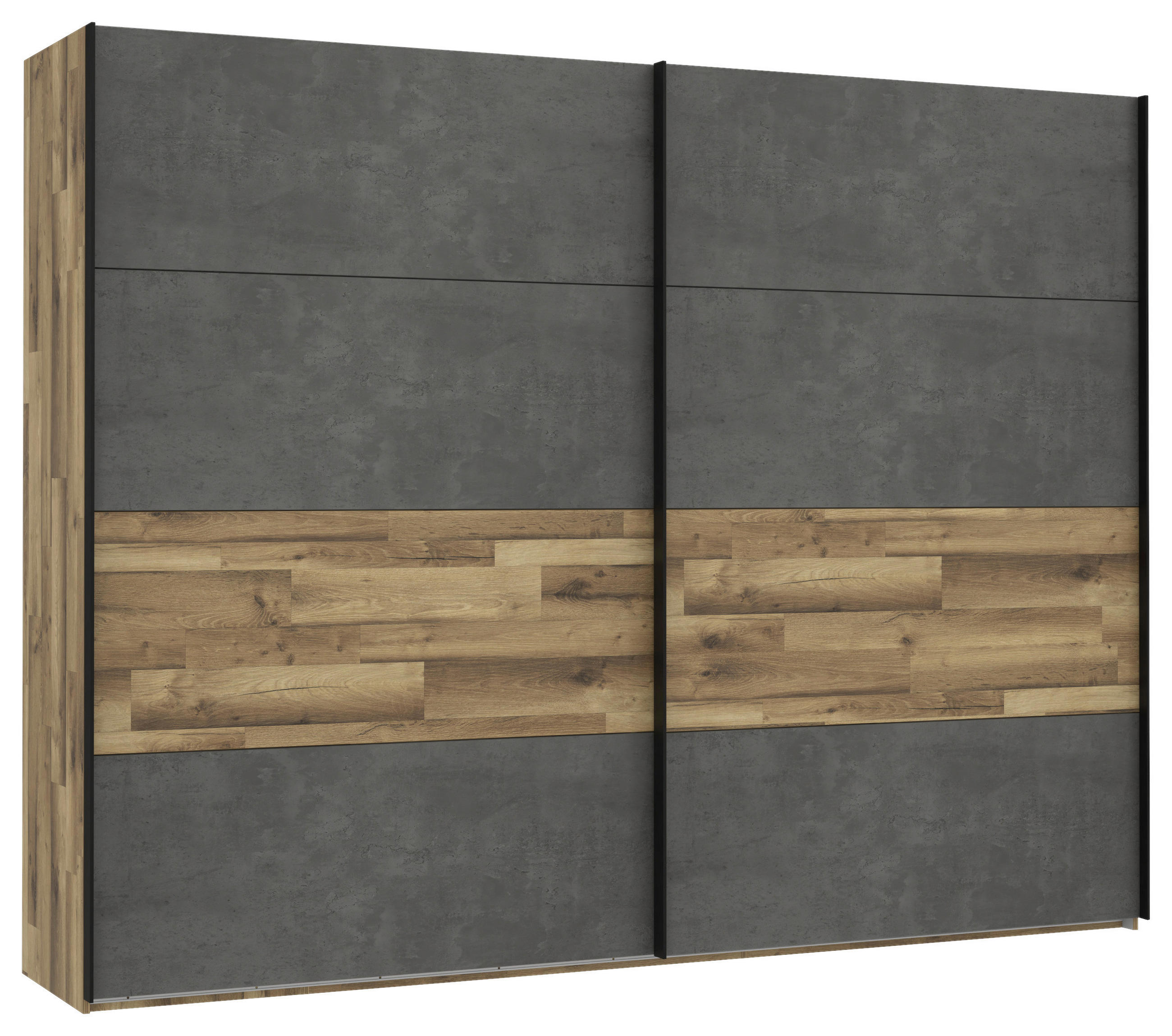 SCHWEBETÜRENSCHRANK 270/211/61 cm 2-türig Eichefarben, Dunkelgrau  - Eichefarben/Dunkelgrau, LIFESTYLE, Holzwerkstoff/Kunststoff (270/211/61cm) - Ti'me