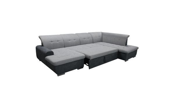 Wohnlandschaft inkl. Funktion Grau, Silberfarben Webstoff - Silberfarben/Grau, Design, Textil/Metall (145/342/208cm) - Cantus