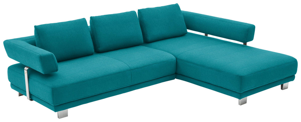 ECKSOFA in Chenille Petrol  - Chromfarben/Petrol, Natur, Textil/Metall (297/214cm) - Valdera