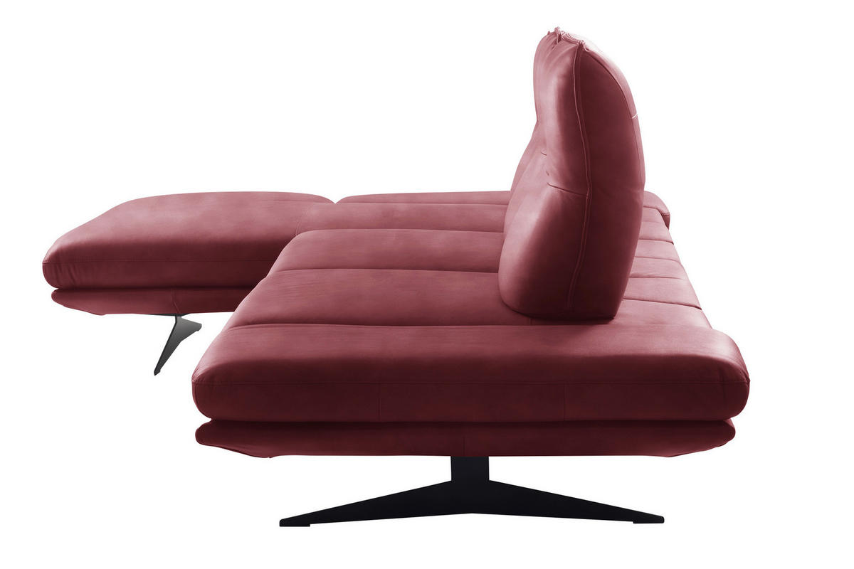 ECKSOFA Kirschrot Echtleder Armteilverstellung, Kopfteilverstellung, Sitztiefenverstellung  - Schwarz/Kirschrot, Design, Leder/Metall (180/291cm) - Celina Home