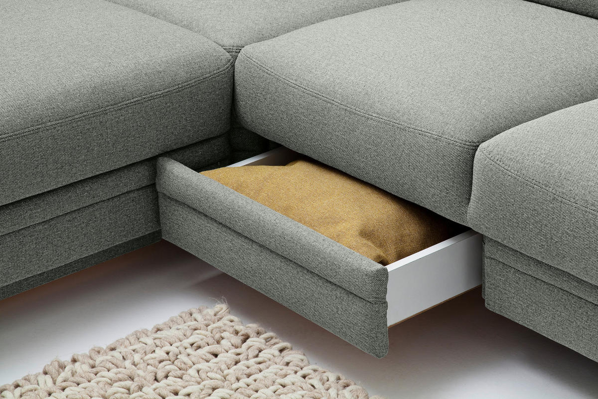 ECKSOFA in Flachgewebe Dunkelgrau  - Chromfarben/Dunkelgrau, Design, Textil (255/208cm) - Pure Home Comfort