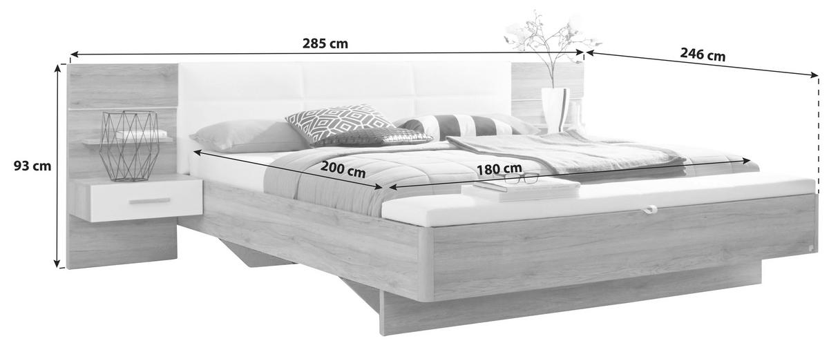 ZOSTAVA S POSTEĽOU, 180/200 cm, biela, farba duba - biela/farba duba, Design, kompozitné drevo (180/200cm) - MID.YOU