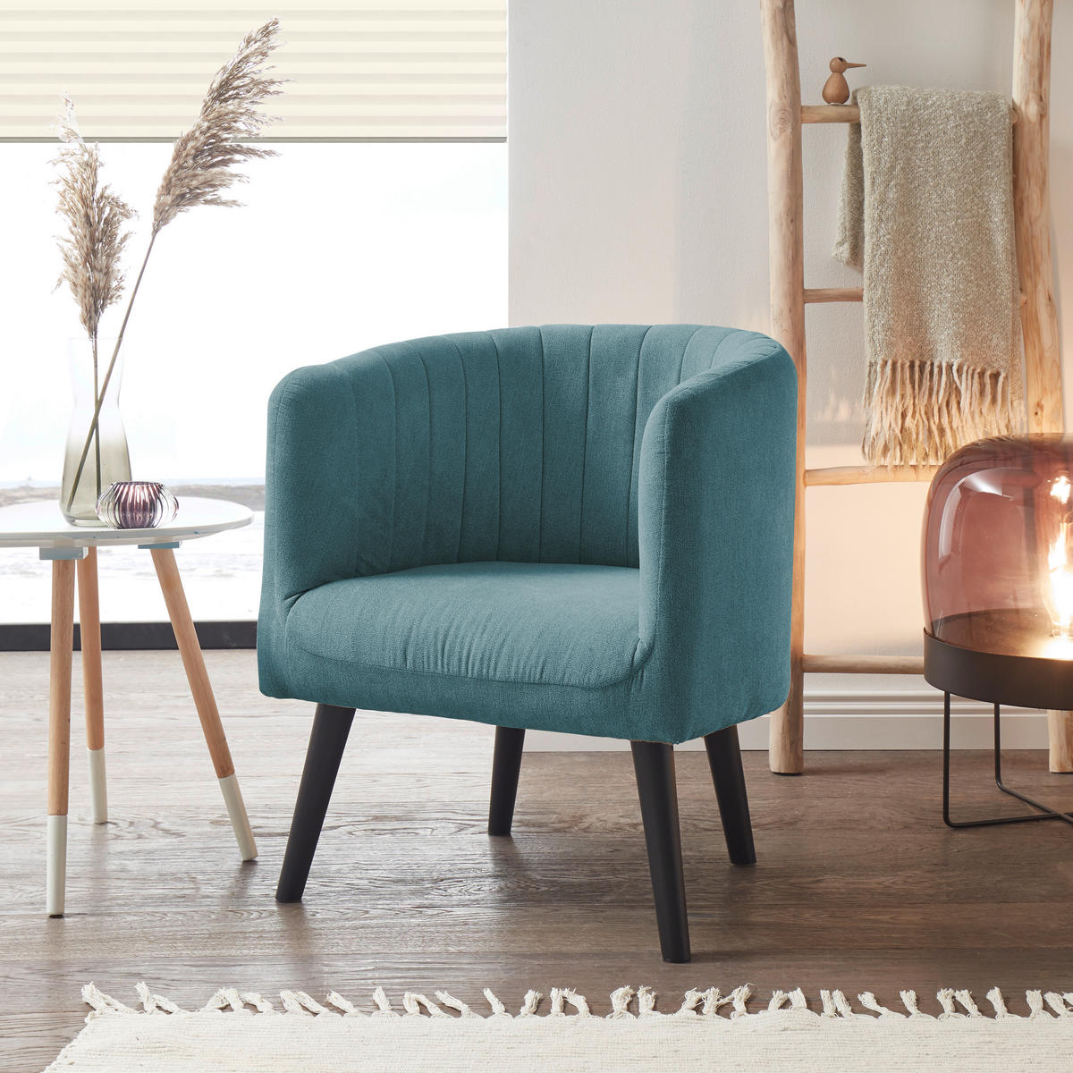 COCKTAILSESSEL Mikrovelours Türkis    - Türkis/Schwarz, Basics, Holz/Textil (61/82/58cm) - Livetastic