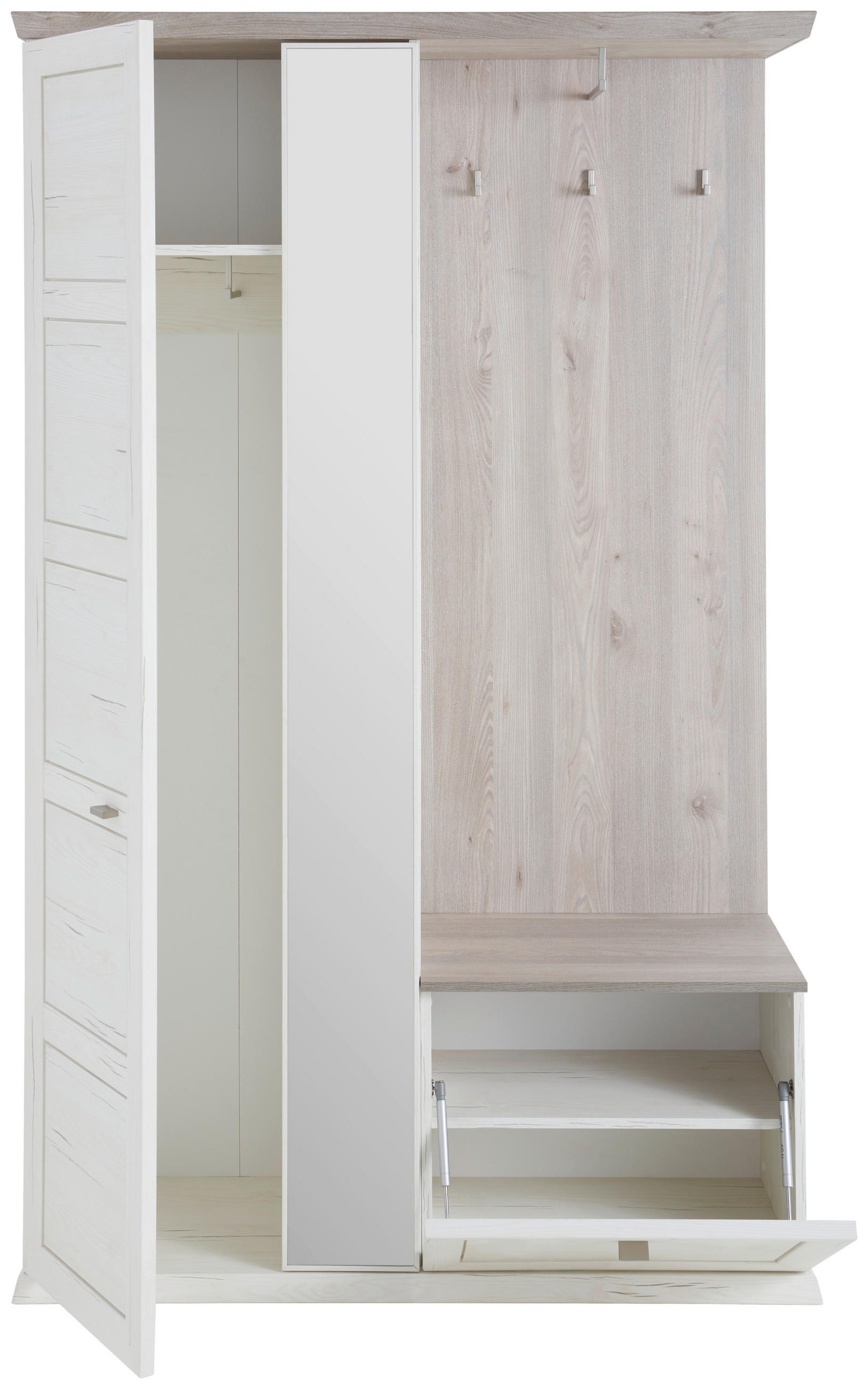 Thumbnail - Hom`in Garderobe, Grau, Pinien, Holzwerkstoff, 3-teilig, 123x196.7x38.5 cm, Garderobe, Garderoben-Sets & Serien, Gardero...