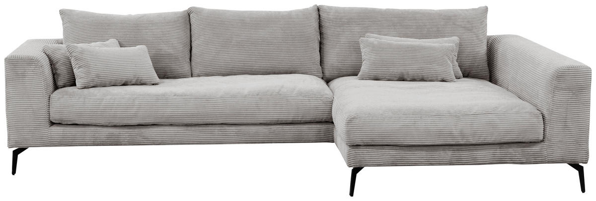ECKSOFA in Cord Hellgrau  - Hellgrau/Schwarz, Design, Textil/Metall (313/172cm) - Livetastic