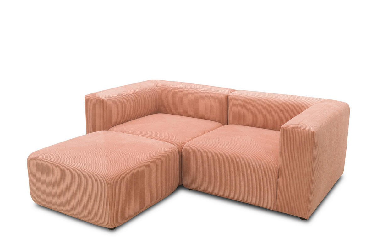 ECKSOFA in Cord, Mikrofaser Rosa, Roségold   - Roségold/Schwarz, Design, Kunststoff/Textil (216/69/193cm) - MID.YOU