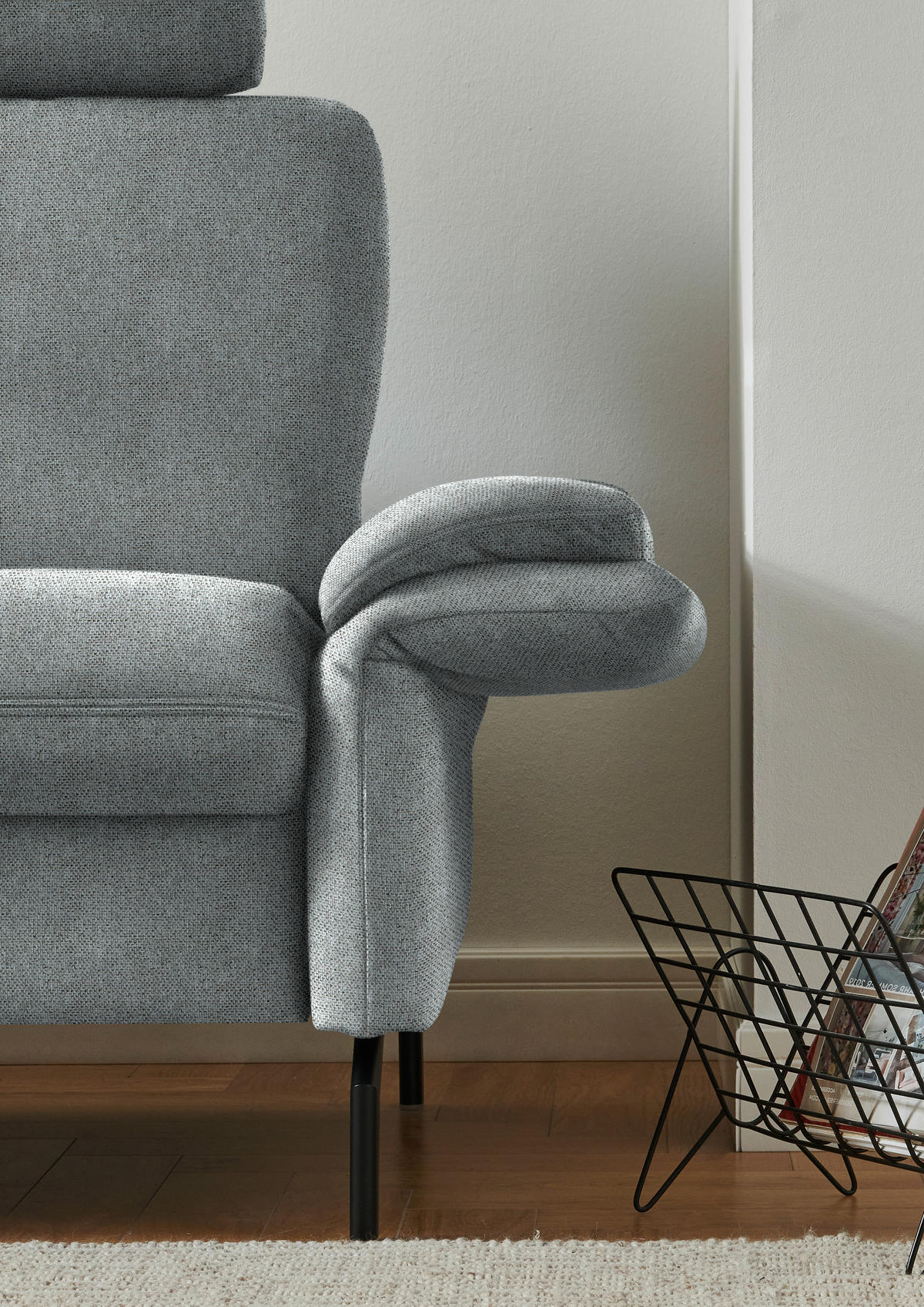 ECKSOFA in Flachgewebe Hellgrau  - Hellgrau/Schwarz, Konventionell, Textil/Metall (190/241cm) - Beldomo Comfort