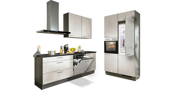 ECKKÜCHE 220/120 cm  in Graphitfarben, Schwarz, Grauweiß  - Grauweiß/Schwarz, Design, Holzwerkstoff/Metall (220/120cm) - Xora