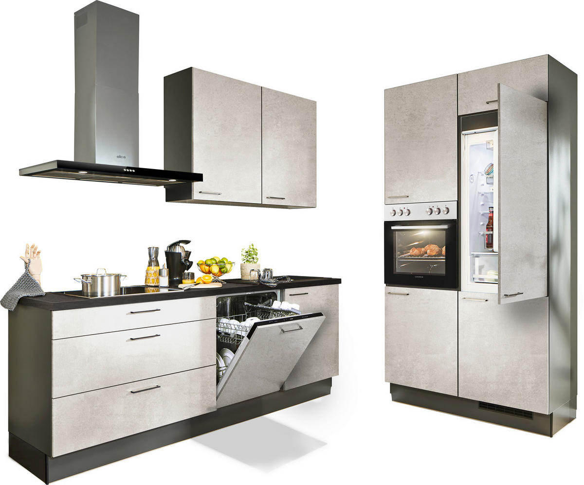 ECKKÜCHE 220/120 cm  in Graphitfarben, Schwarz, Grauweiß  - Grauweiß/Schwarz, Design, Holzwerkstoff/Metall (220/120cm) - Xora