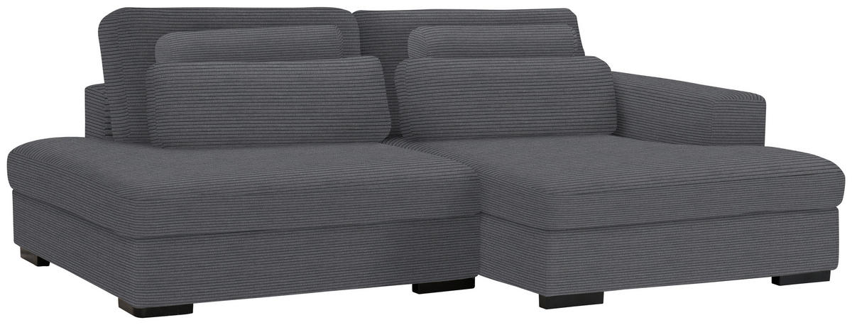 ECKSOFA Dunkelgrau Cord  - Dunkelgrau/Schwarz, Design, Kunststoff/Textil (223/158cm) - Lomoco