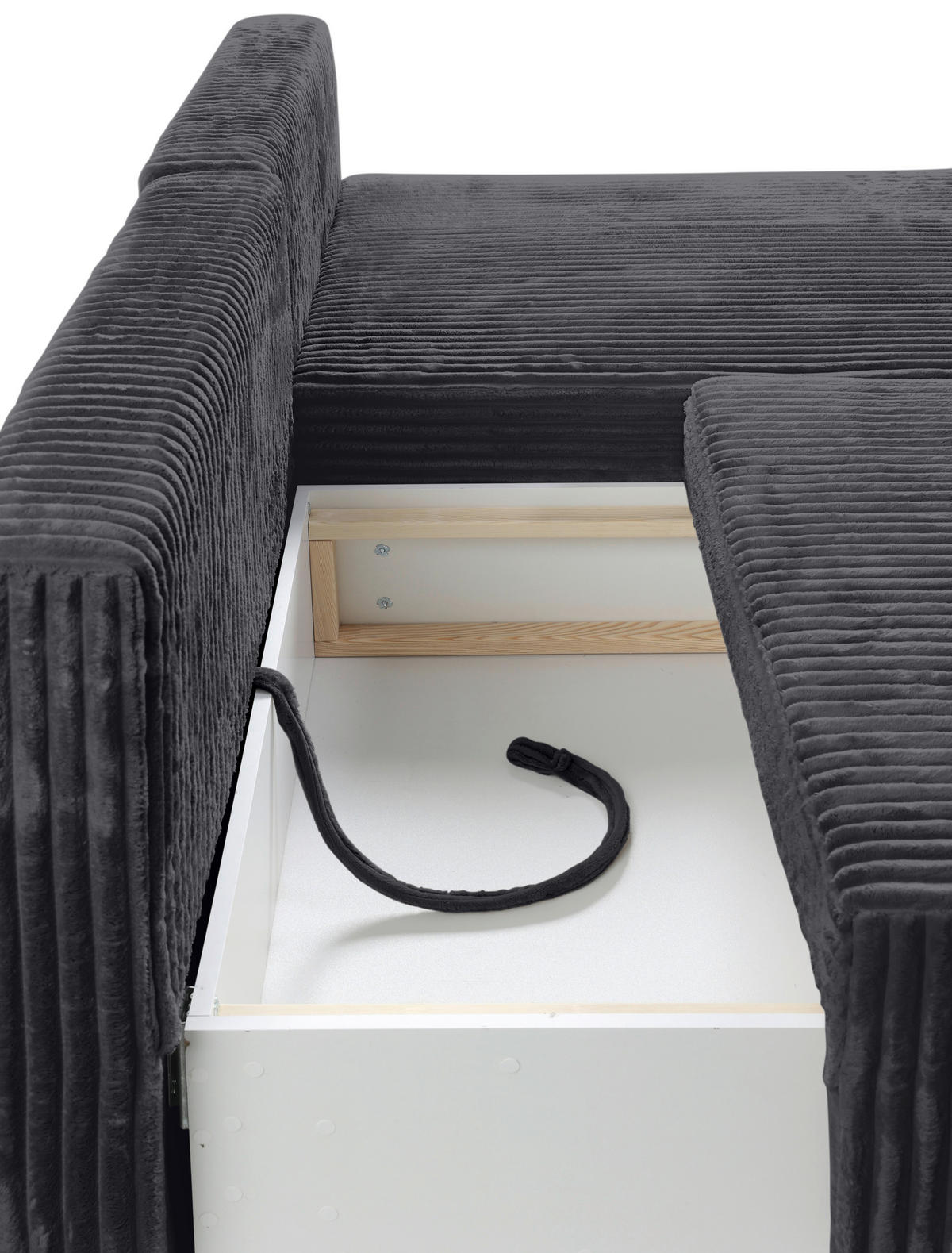ECKSOFA in Cord Schwarz  - Schwarz, Modern, Holz/Textil (210/145cm) - MID.YOU
