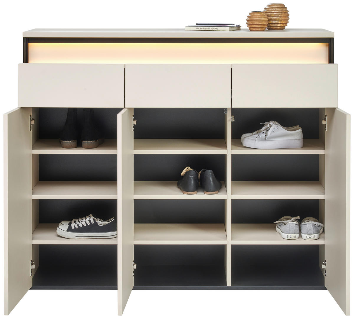 SCHUHSCHRANK Schwarz, Kaschmir  - Kaschmir/Schwarz, KONVENTIONELL, Holzwerkstoff (130/106/38cm) - Voleo