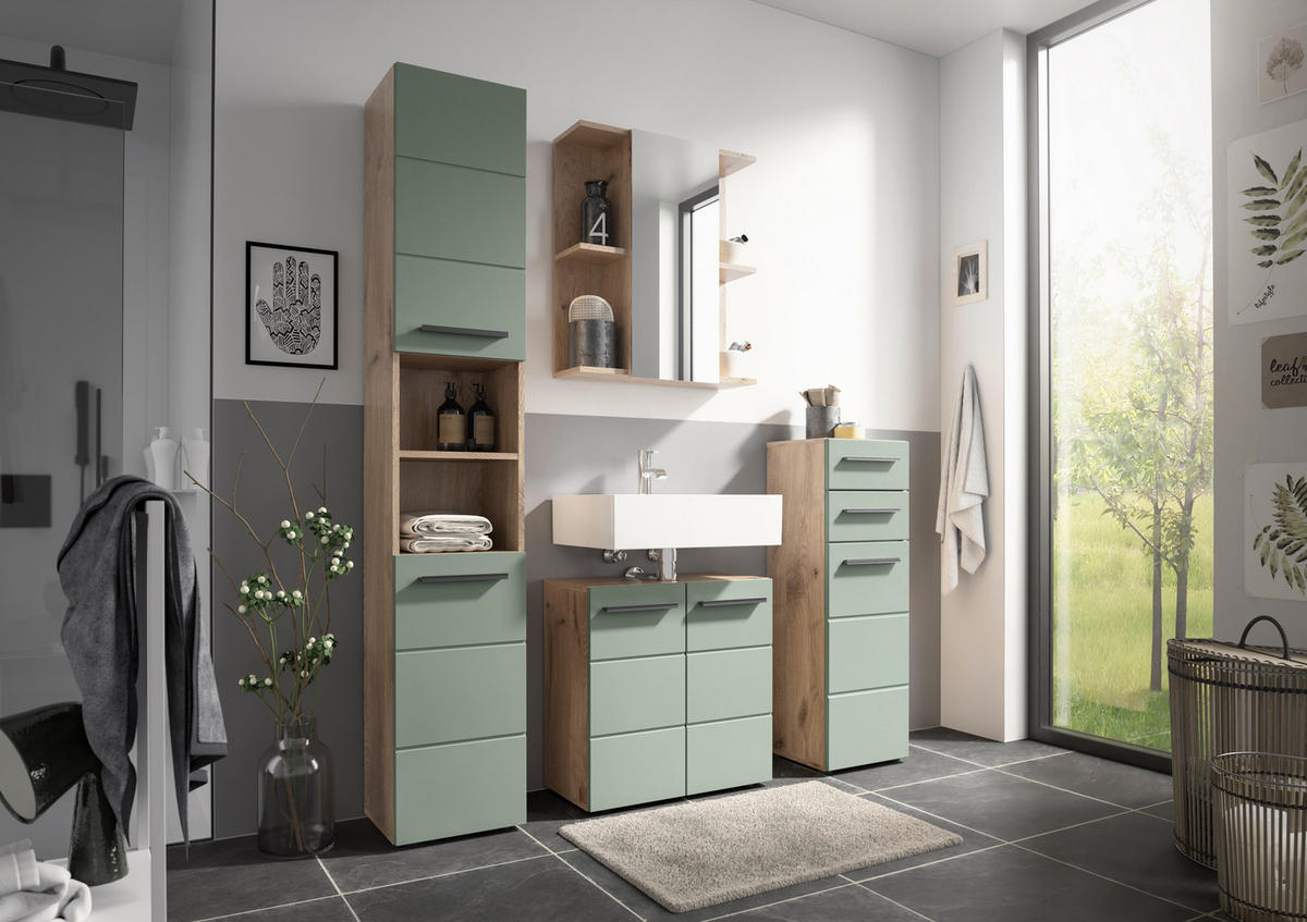 MIDISCHRANK 34/104/31 cm  - Schilfgrün/Eichefarben, Basics, Holzwerkstoff/Kunststoff (34/104/31cm) - MID.YOU