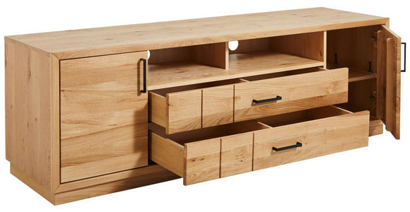 LOWBOARD Wildeiche furniert, massiv Eichefarben - Eichefarben/Schwarz, KONVENTIONELL, Holz/Holzwerkstoff (180/59/50cm) - Linea Natura