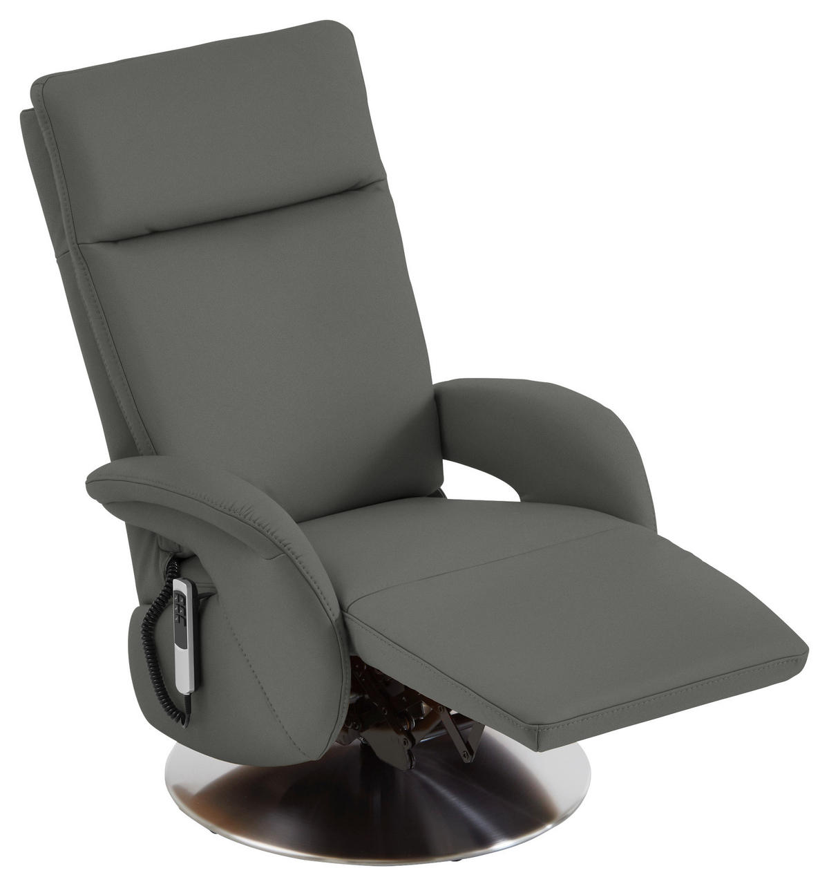 RELAXSESSEL in Leder Dunkelgrau  - Edelstahlfarben/Dunkelgrau, Design, Leder/Metall (70/108/80cm) - Cantus