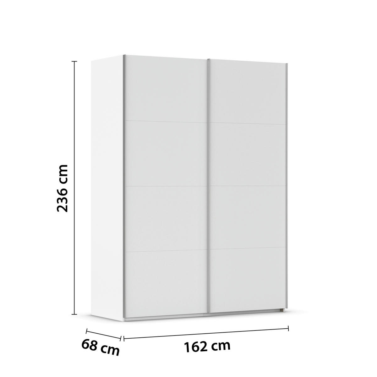 SCHWEBETÜRENSCHRANK 162/236/68 cm 2-türig Weiß, Weiß Hochglanz  - Weiß Hochglanz/Alufarben, Basics, Holzwerkstoff/Metall (162/236/68cm) - Novel