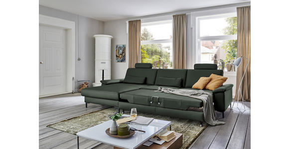 ECKSOFA in Echtleder Dunkelgrün 176/334 cm - Dunkelgrün/Schwarz, Design, Leder/Metall (176/334cm) - Dieter Knoll