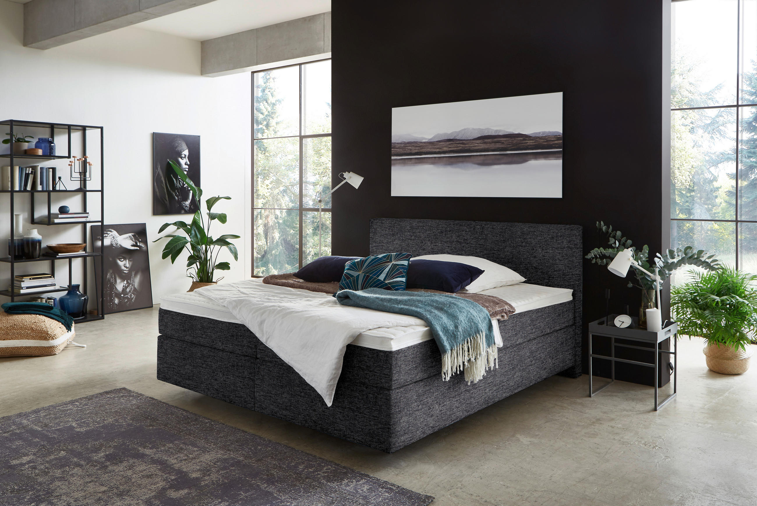 BOXSPRINGBETT 160/200 cm  in Anthrazit  - Anthrazit/Schwarz, Konventionell, Kunststoff/Textil (160/200cm) - Hom`in