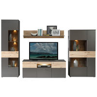 WOHNWAND  in Grau, Eichefarben  319/203/52 cm  - Chromfarben/Eichefarben, Basics, Glas/Holzwerkstoff (319/203/52cm) - MID.YOU