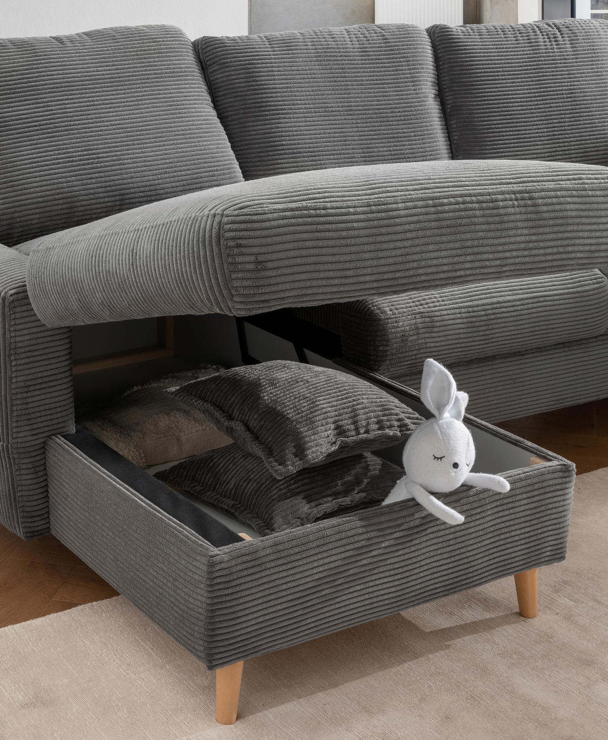 ECKSOFA in Cord Grau  - Naturfarben/Grau, Design, Holz/Textil (150/228cm) - P & B