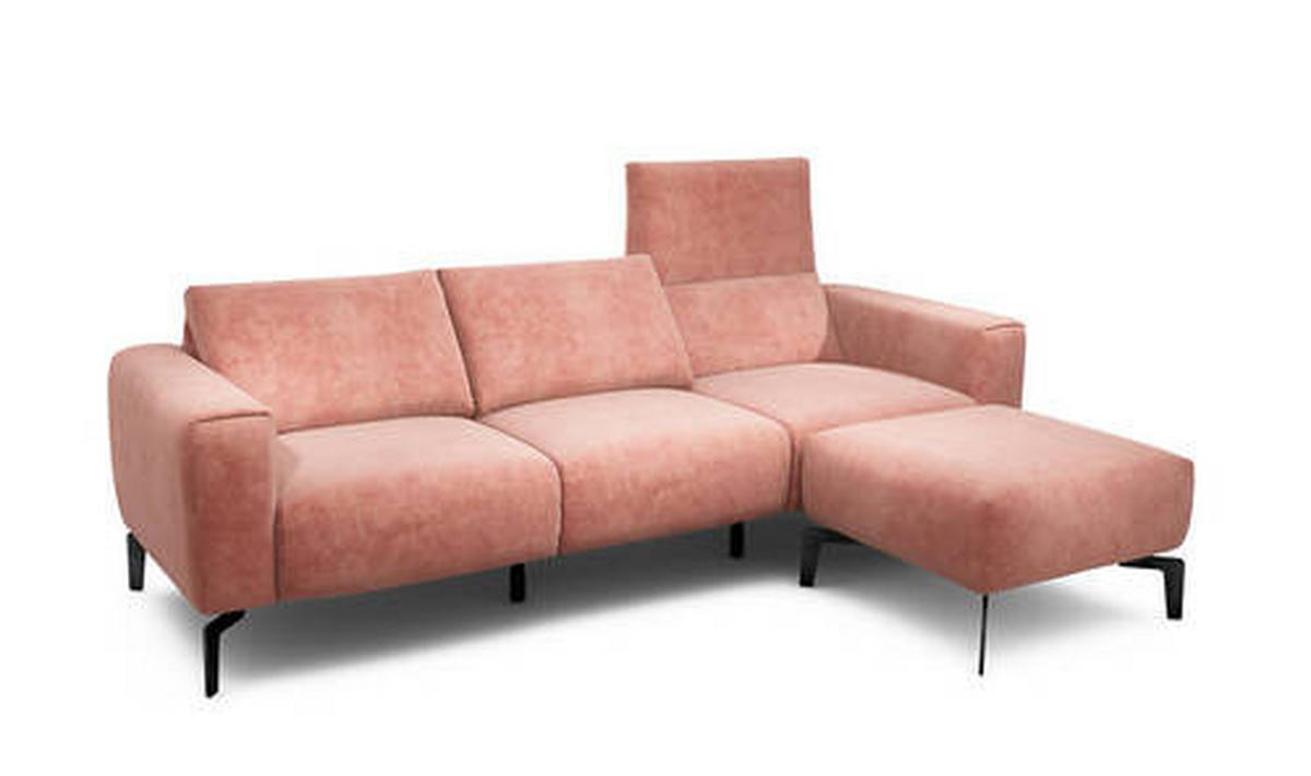 Dreisitzer inkl. Hocker in Samt Rosa  - Schwarz/Rosa, Design, Textil/Metall (250/86/86-94cm) - SENSOO