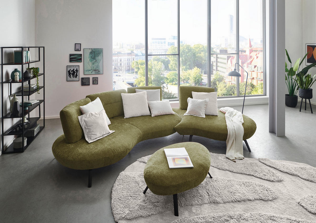 BIGSOFA Flachgewebe Olivgrün  - Schwarz/Olivgrün, Design, Textil/Metall (456/93/138cm) - Moderano