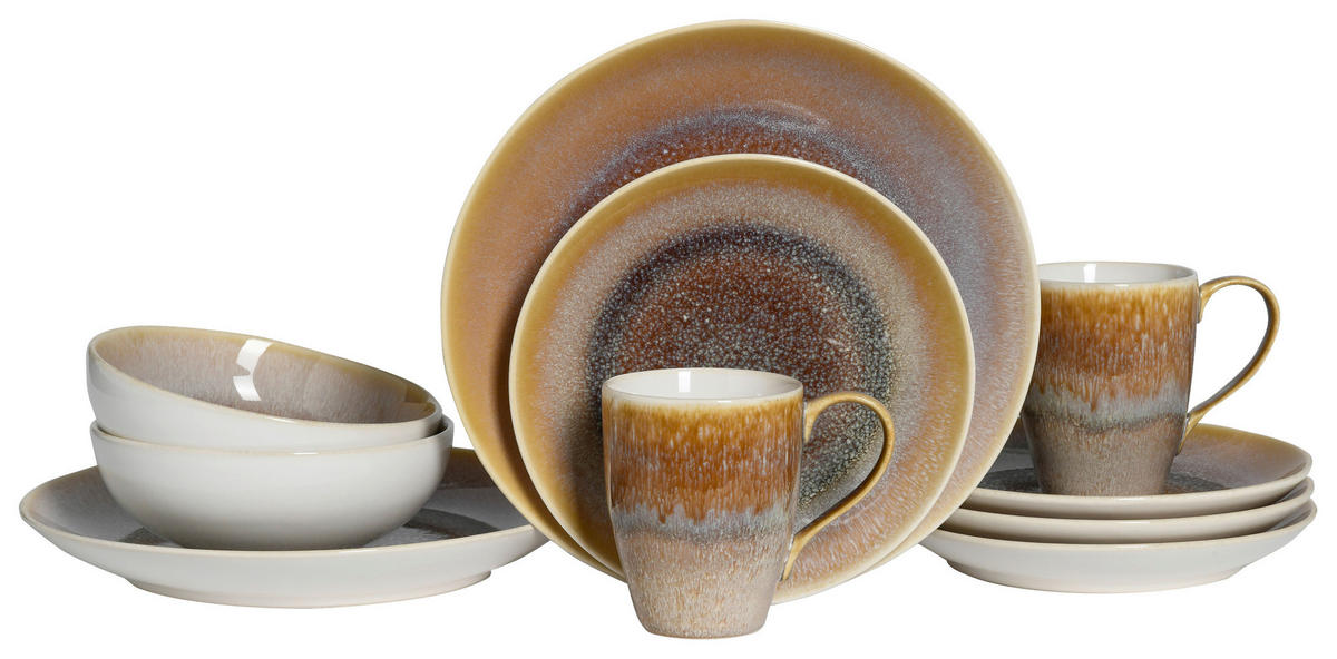 KOMBISERVICE Weiß, Sandfarben CALDERA 8-teilig 2 Personen  - Sandfarben/Weiß, Basics, Keramik - Creatable