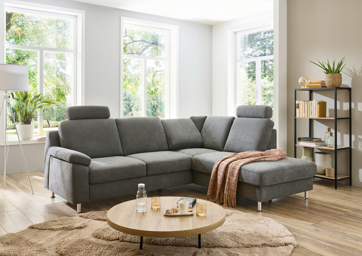 ECKSOFA in Webstoff Dunkelgrau  - Dunkelgrau/Alufarben, Konventionell, Textil/Metall (241/200cm) - Beldomo System
