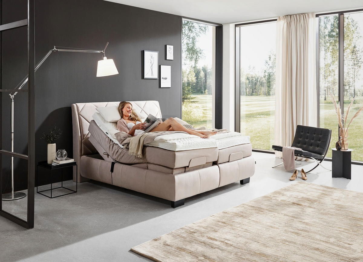 BOXSPRINGBETT 180/200 cm  in Beige  - Beige/Schwarz, KONVENTIONELL, Textil/Metall (180/200cm) - Dieter Knoll