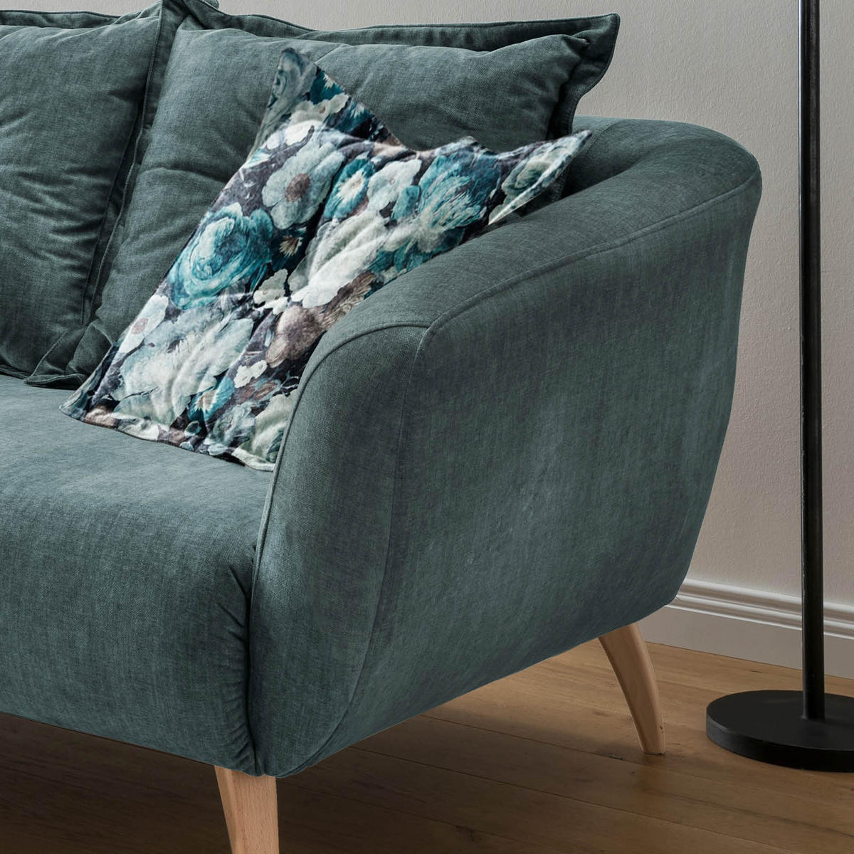 ECKSOFA Blau, Multicolor Velours  - Blau/Buchefarben, MODERN, Holz/Textil (162/277cm) - Livetastic