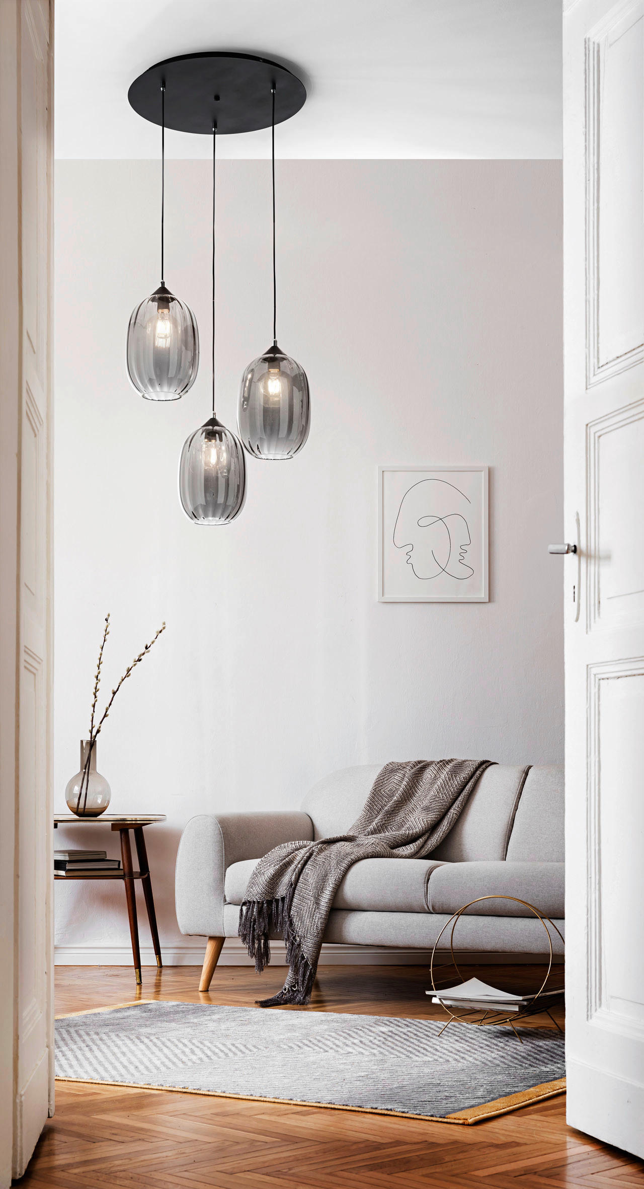 HÄNGELEUCHTE 55/200 cm  - Schwarz/Grau, Design, Glas/Metall (55/200cm) - Fabas Luce