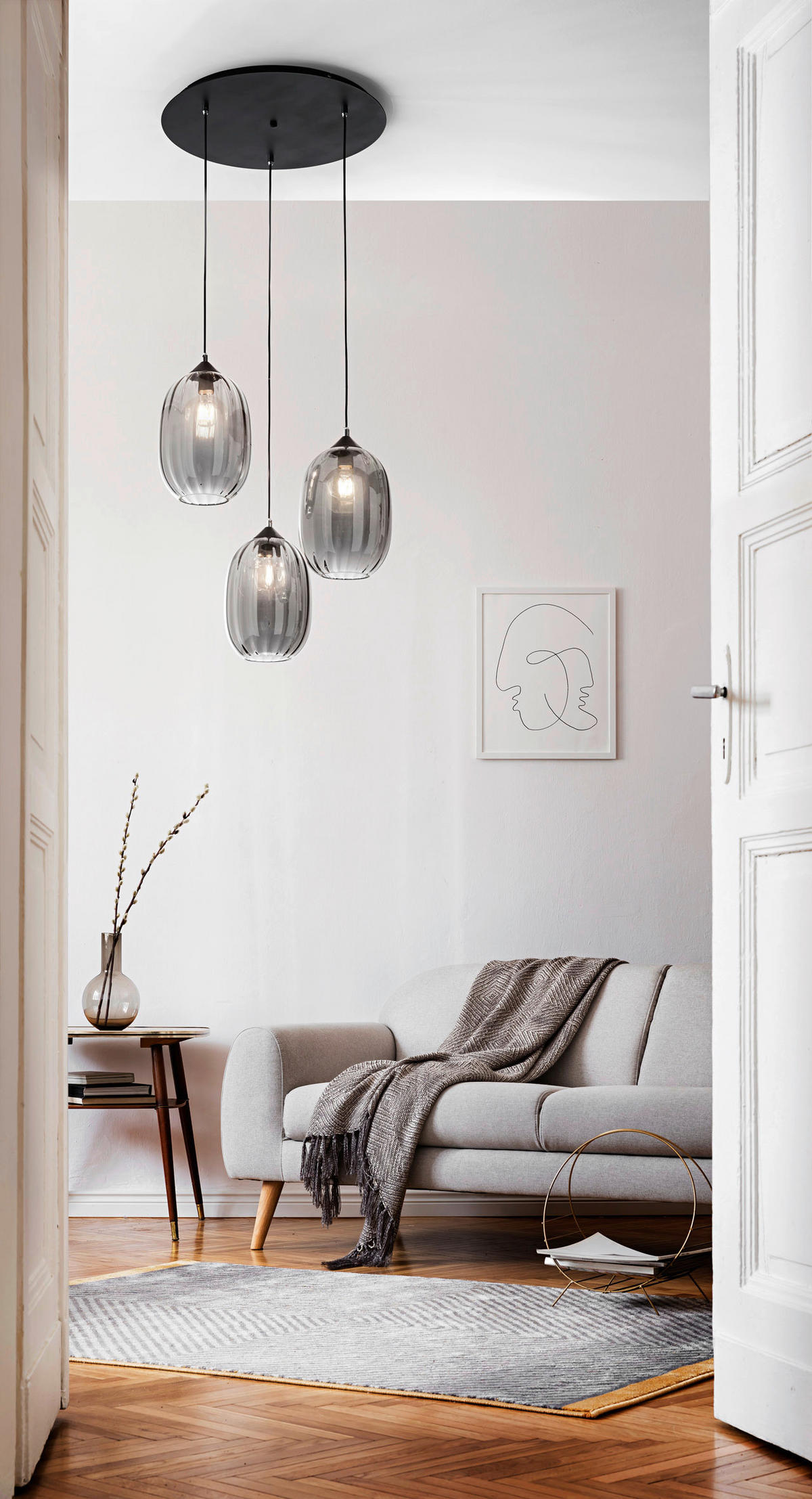 HÄNGELEUCHTE 55/200 cm  - Schwarz/Grau, Design, Glas/Metall (55/200cm) - Fabas Luce