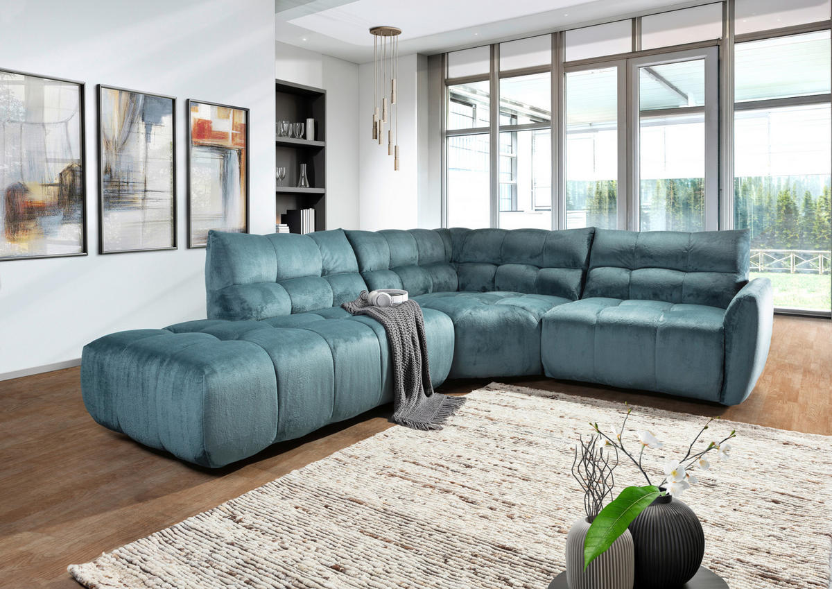 ECKSOFA Petrol Flachgewebe  - Petrol/Schwarz, MODERN, Kunststoff/Textil (275/235cm) - Landscape