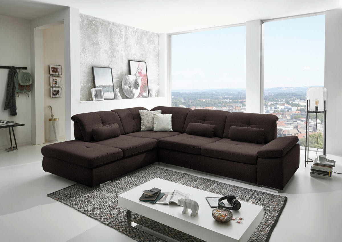 ECKSOFA  in Mikrofaser Dunkelbraun  260/312 cm  - Chromfarben/Dunkelbraun, Design, Textil/Metall (260/312cm) - Beldomo Style