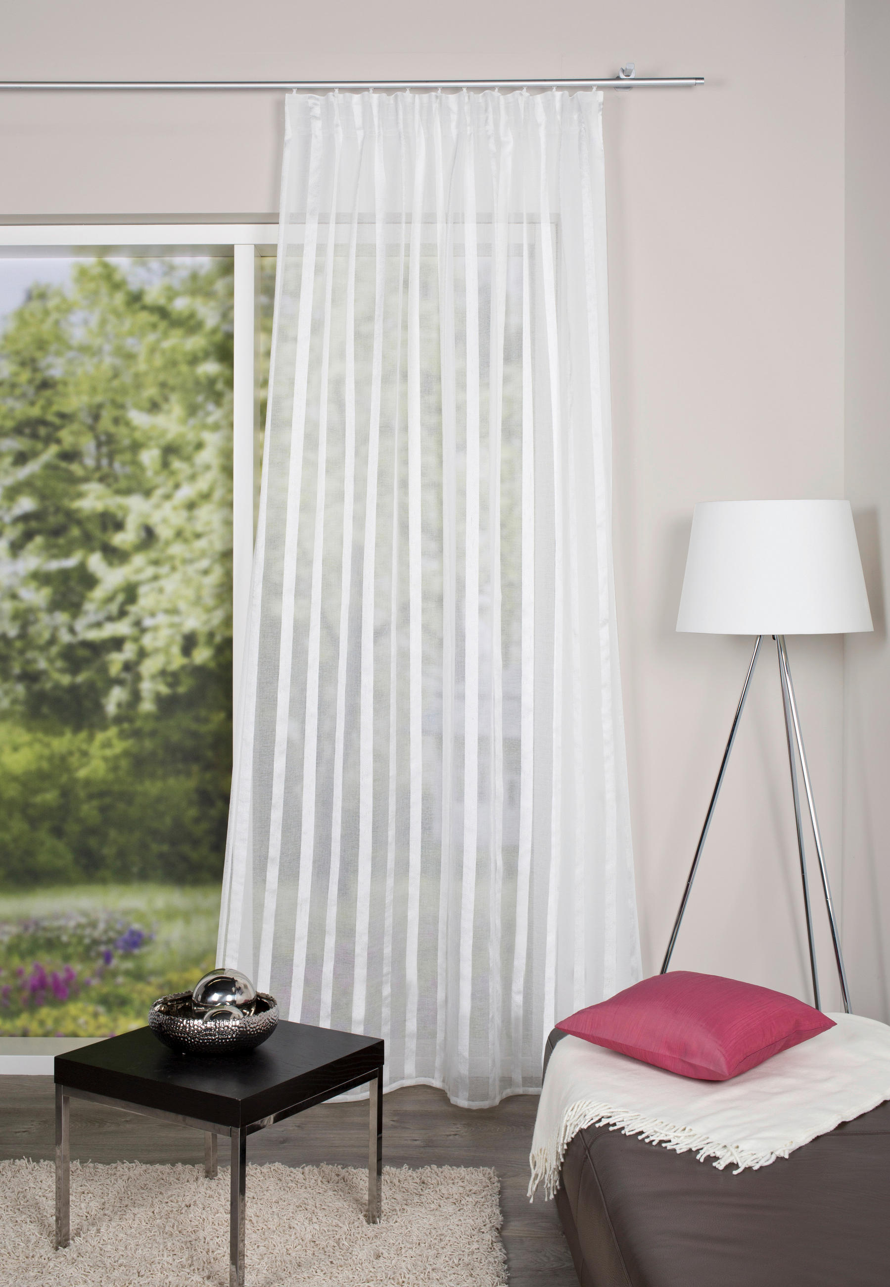 FERTIGVORHANG transparent  - Ecru, Basics, Textil (140/245cm)