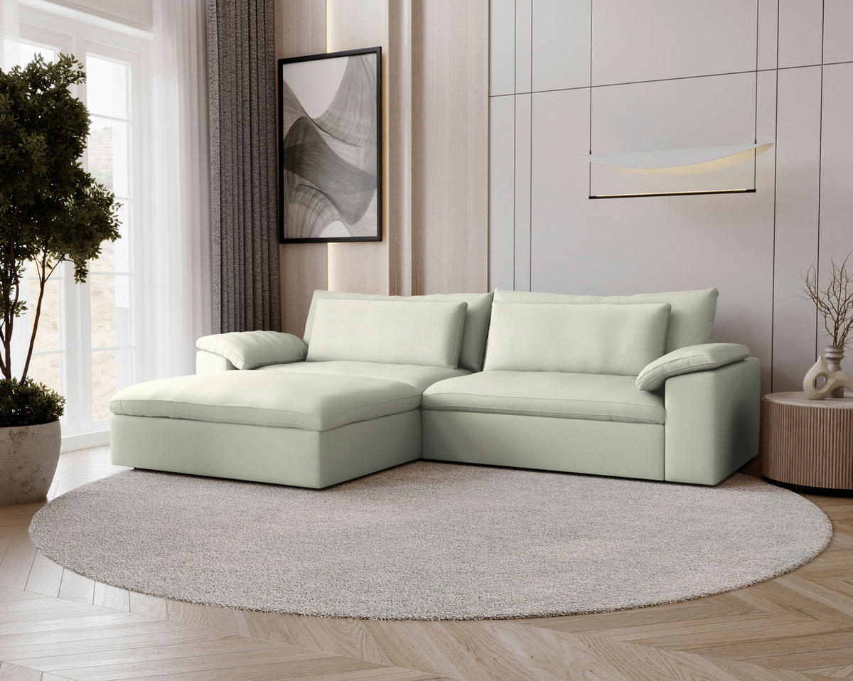 ECKSOFA  Chenille Creme  - Creme/Schwarz, Modern, Kunststoff/Textil (198/306cm) - Carryhome